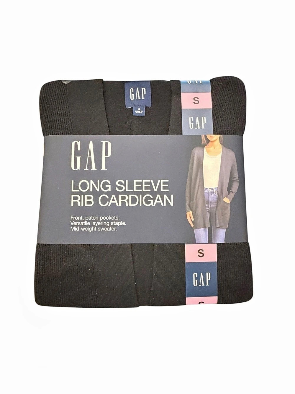 GAP Long Sleeve Rib Cardigan Soft Knit Open Sweater Black Women’s Small Layering